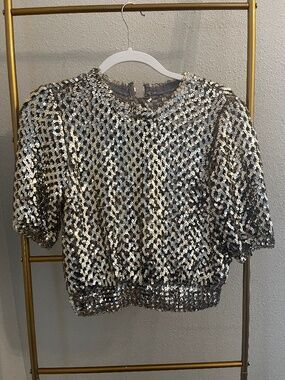 Vintage Lillie Rubin Silver Sequin Evening Top Size 8
